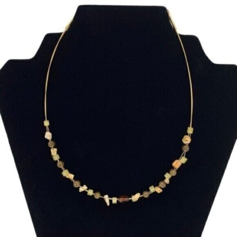 Lia Sophia Gold Tone Jasper Tiger’s Eye Beaded Wire Necklace
